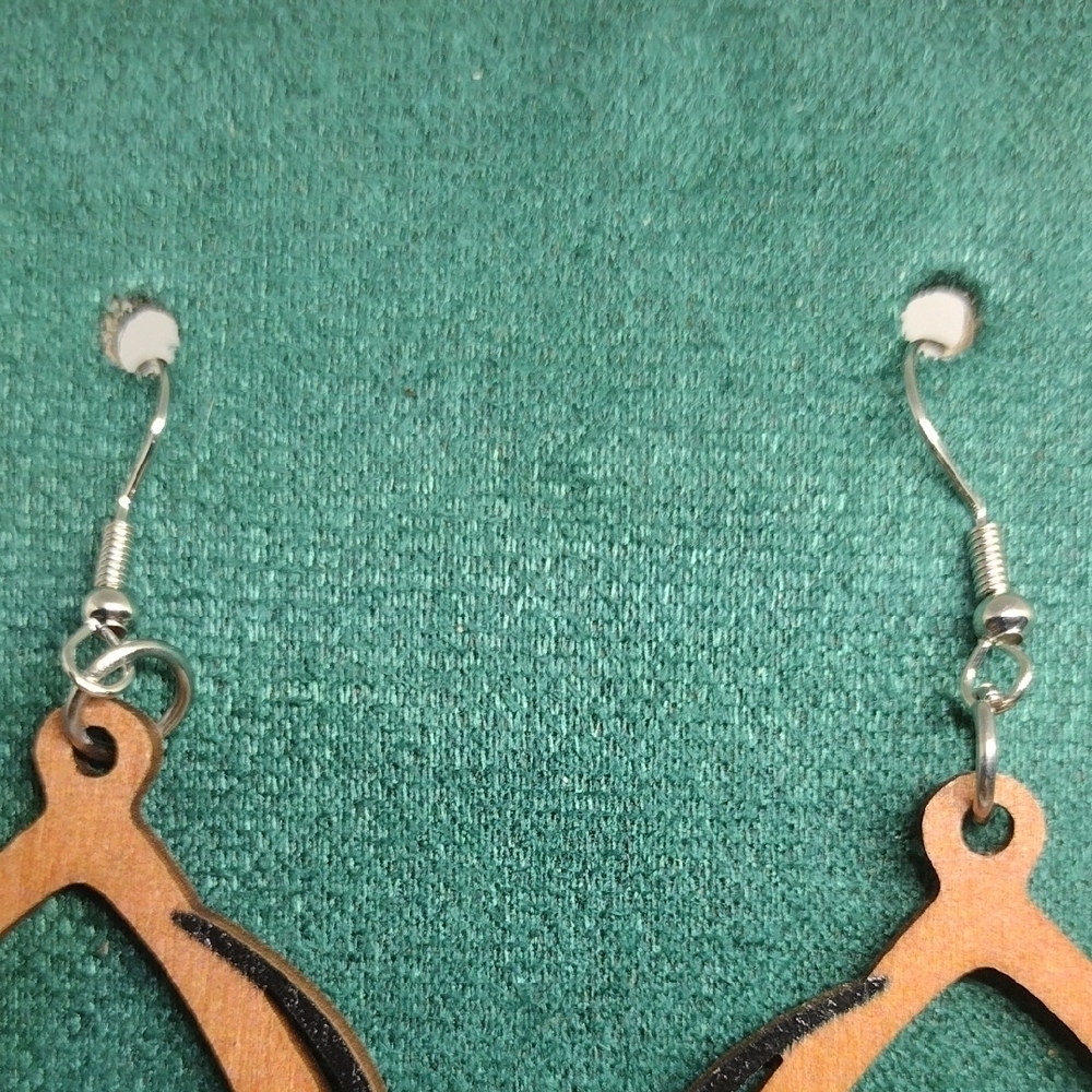 Chic Wooden Black Cat Teardrop Dangle Earrings | Playful Whimsical - Picture 3 of 4